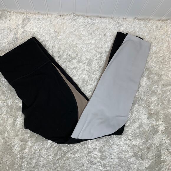 Athleta Black Taupe White Colorblock Leggings Sz Small - Picture 1 of 11